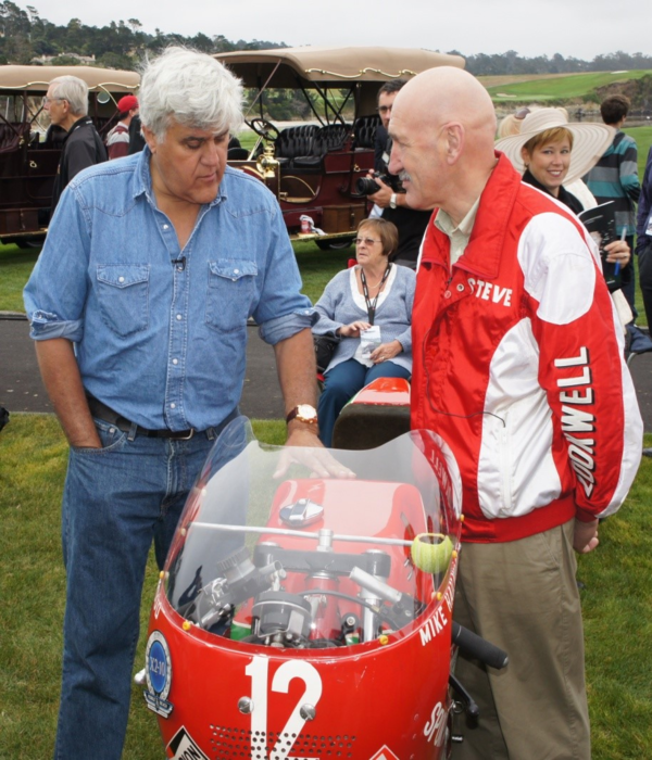 Steve answering a few questions from Jay Leno about the Mike Hailwood bike.